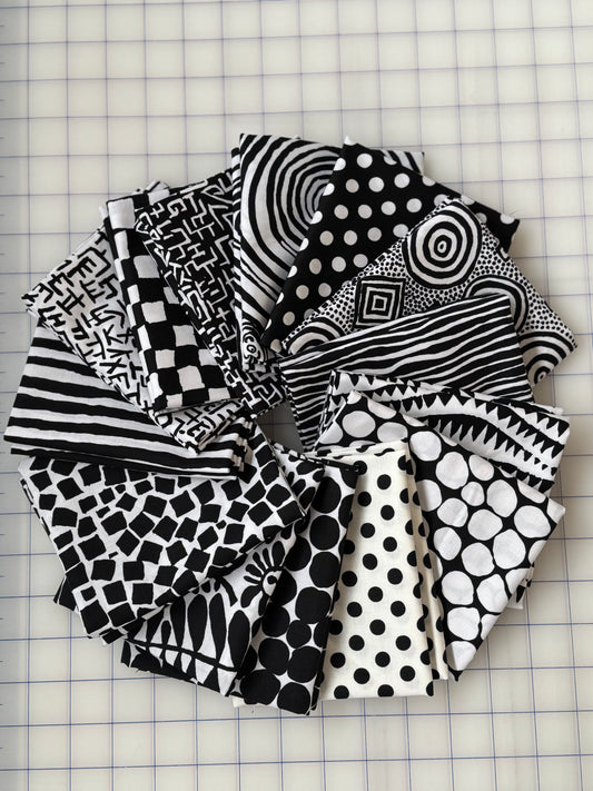 14pcs - Fat Quarter Pack - Black and White Bundle -  Kaffe Fassett Collective