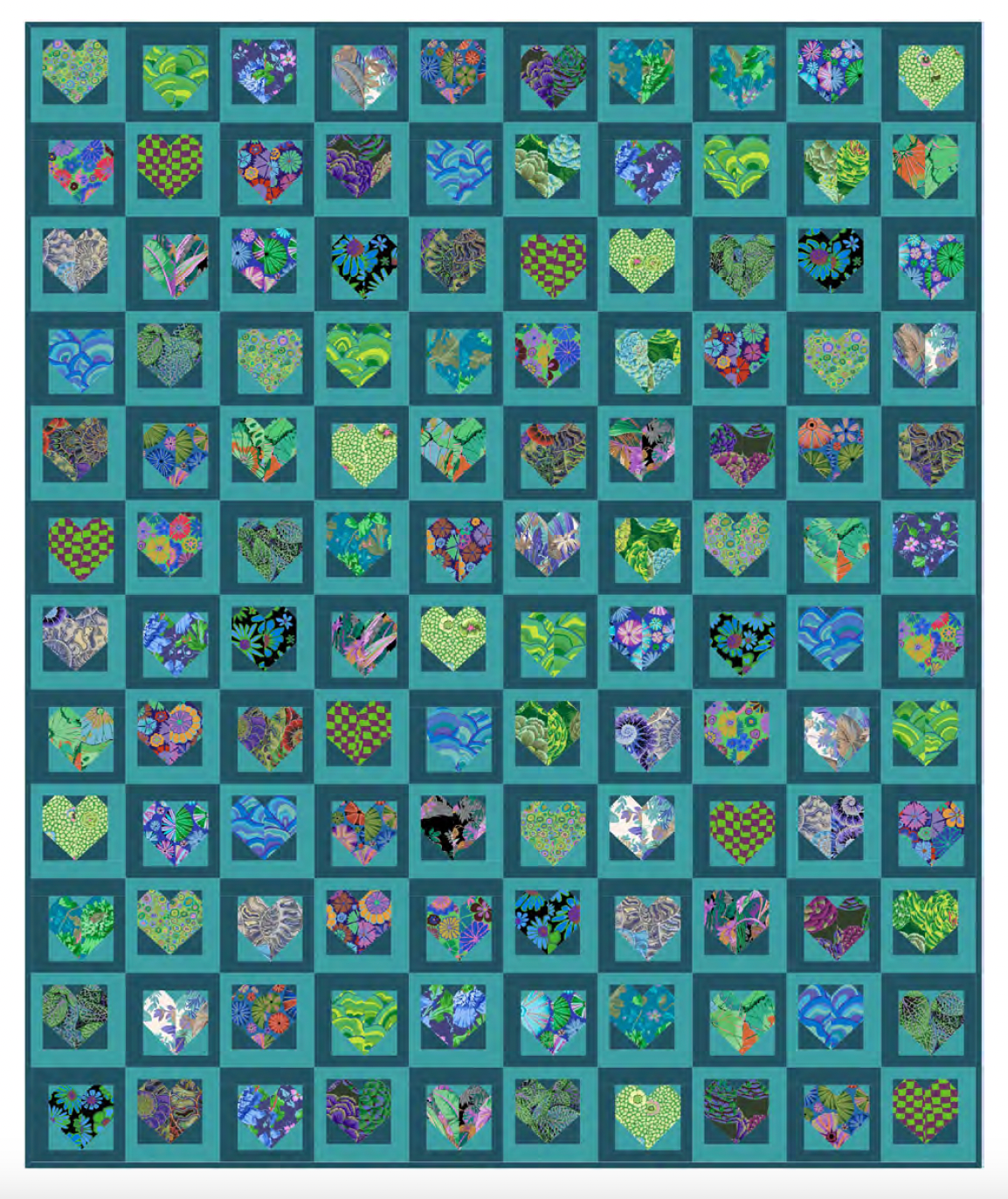 Framed Hearts Quilt - Cool - Download PDF Pattern